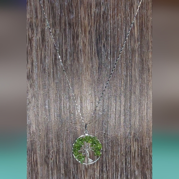 Green Peridot Tree of Life Wire Wrapped Pendant Necklace - Picture 1 of 3